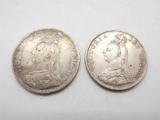 Silver Coins - Queen Victoria crown 1887 and 1889 double florin.