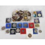 A collection of coins and commemorative crowns, Victorian and later, including silver content coins.