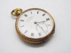 A yellow metal cased pocket watch, the case interior stamped 14k, approximately 38.7 grams all in.