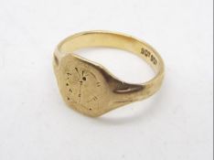 A gentleman's yellow metal ring, stamped 9ct, size O+½, approximately 3.7 grams.