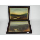 Two framed landscape scenes, indistinctly signed lower right,