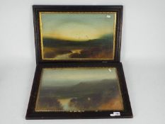 Two framed landscape scenes, indistinctly signed lower right,