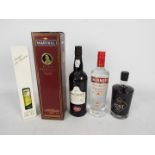 Lot to include Martell VSOP Medaillon, vodka, port and similar.