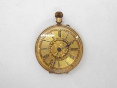 A yellow metal cased pocket watch, the case interior stamped 9k, 38.7 grams all in.