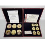 Two limited edition, gold plated, commemorative coin sets comprising Greatest British Sovereigns,