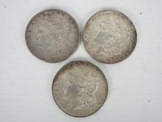US Silver Coins - Three Morgan Dollars comprising 1883, New Orleans mint, 1887,
