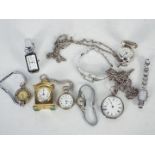 A collection of watches including a Swiss silver cased fob watch, 800 fineness,