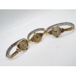 Three 9ct gold cased lady's wrist watches.