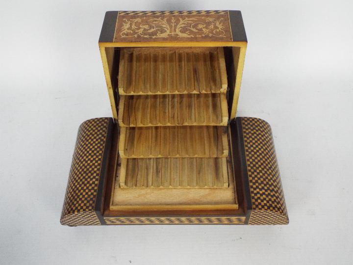 A vintage marquetry, musical cigarette box and a musical jewellery box. - Image 6 of 7