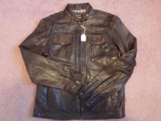 Helium - a brown soft leather zip front jacket with polyester lining, sizeL,