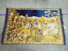 Vintage silk rug with pictorial scene, a