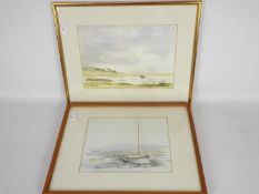 Two watercolours depicting coastal landscapes, each signed by the artist,
