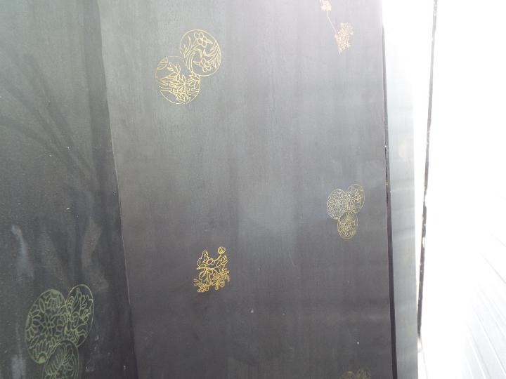 A large black lacquer, six leaf screen measuring approximately 183 cm x 240 cm. - Image 5 of 5