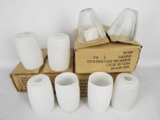 Three boxes of four ceiling light shades and six similar loose examples.