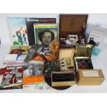 A mixed lot to include vinyl records, sewing box and contents, Sabre EE Zoom cine camera,