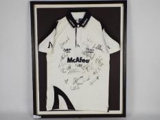 Rugby Union - A signed Sale Sharks shirt by Cotton Traders mounted to display board,
