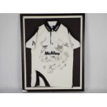 Rugby Union - A signed Sale Sharks shirt by Cotton Traders mounted to display board,