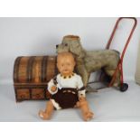 Triang, Other - An unboxed and unmarked vintage child mannequin doll with a Triang Push-Along-Dog.