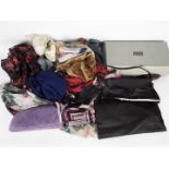 Lot to include head scarves, silk and similar and two hand bags.