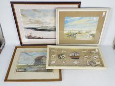 Two framed pastel landscapes, signed F J Moore, mounted and framed under glass,