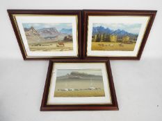 Three framed oil painting landscape scenes, each signed by the artist B Ochirhuyag and dated (19)98,