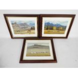 Three framed oil painting landscape scenes, each signed by the artist B Ochirhuyag and dated (19)98,