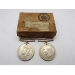 A World War Two (WW2 / WWII) medal pair comprising Defence Medal and British War Medal in box of