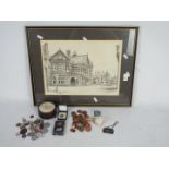 Lot to include framed print, coins, silv