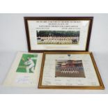 Three signed cricket photograph displays