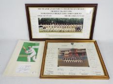 Three signed cricket photograph displays