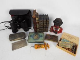 Lot to include a cased set of binoculars
