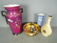 Lot to include a Woods Chung pattern cylindrical vase, a Laugharne Pottery vase,