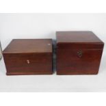 Two hinge lid wooden storage chests, largest approximately 33 cm x 40 cm x 35 cm.