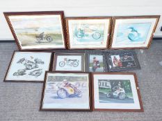 A collection of prints and limited edition prints, predominantly related to motorcycle racing,