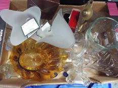 Mixed glassware to include a Krosno bowl, vases, candlesticks, paperweight and similar.