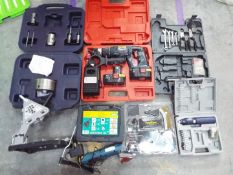 a Box of DIY tools to include an Einhall 18 volt cordless drill with two batteries and charger in