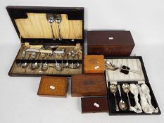 An incomplete canteen of cutlery, further cased flatware and a variety of wooden boxes.