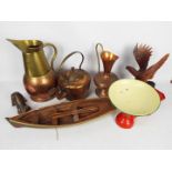 Lot to include kitchen scales, metal ware, model boat and similar.