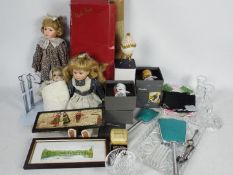 Mixed collectables to include a dressed doll, ceramics, cufflinks,