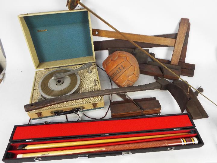 Vintage tools, portable turntable, pool