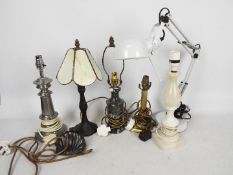 Lot to include a collection of table lamps comprising an Art Nouveau style example,