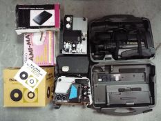 Lot to include Panasonic video camera, projectors, cassette recorder, 8mm editor and other.
