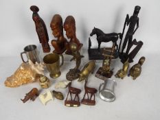 Mixed metal ware, tribal carvings and si