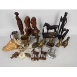 Mixed metal ware, tribal carvings and si