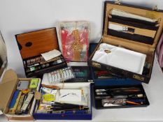 Artist's equipment to include an easel, oil paint set, pencils, paints and other.