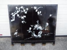 A four leaf black lacquer screen measuri