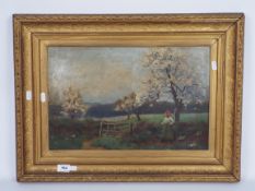 A framed oil on board landscape scene, s