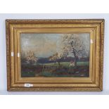 A framed oil on board landscape scene, s