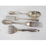 Four pieces of hallmarked silver flatware, Victorian and later to include two forks,