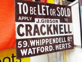 An estate agent's mid 20th century enamel sign both sides marked 'To be let or Sold,